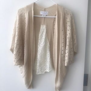 Cotton and lace open front cropped cardigan